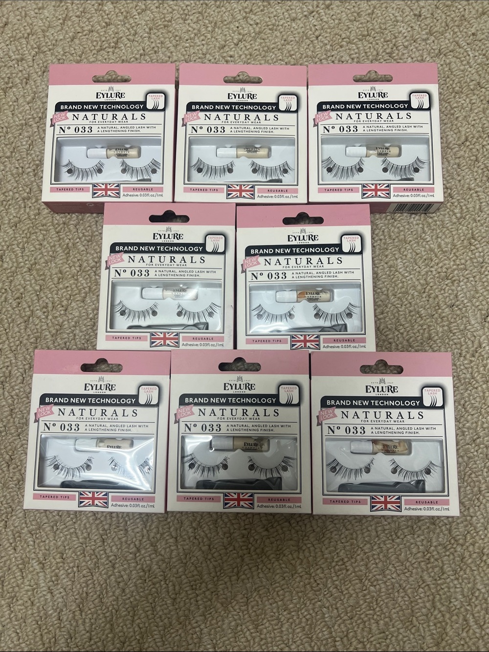 8 NIB Eylure London Naturals No.33 Adhesive included Lightweight Tapered Lashs